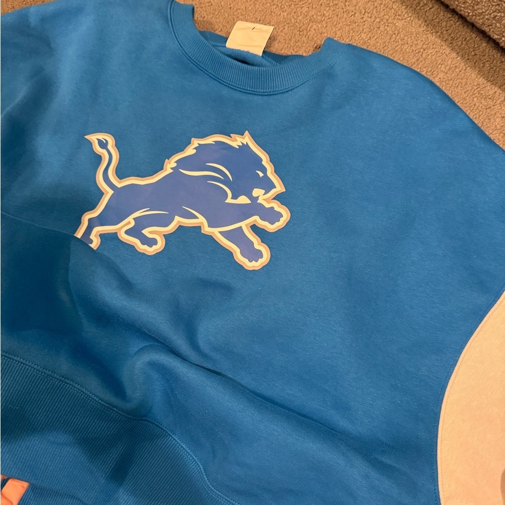 Detroit Lions Nike Blue Oversized Color-Block Pullover Sweatshirt Size Large - Picture 7 of 9